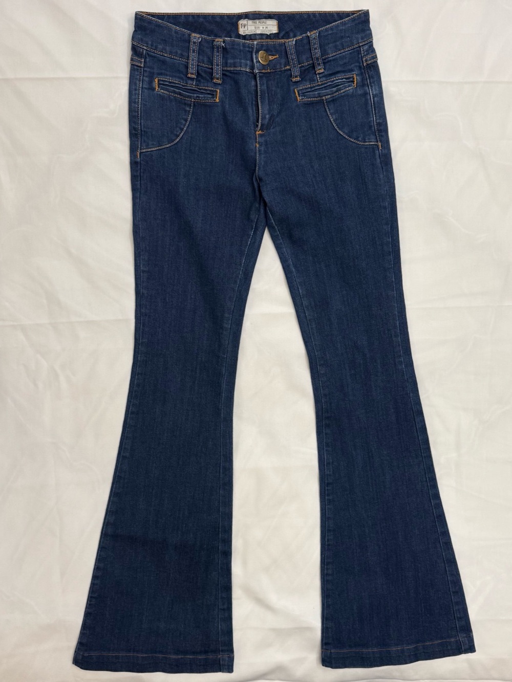 Free People Super Flare Dark Blue Jeans Mid Rise Size 26 EUC